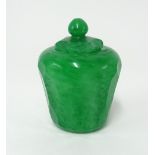A Peking glass sage green jar and cover, height 10cm.