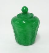 A Peking glass sage green jar and cover, height 10cm.