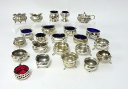 A collection of assorted silver salts, some lined, weighable silver approx. 33oz.