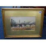 A early 20th century watercolour, not signed, view of River Thames, London? 19cm x 31cm, together