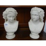 A pair of Parian busts by Copeland marked 'Miranda and Ophelia', W.O.Marshall Rasault , height