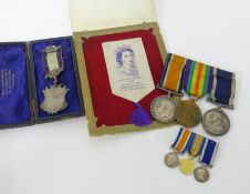 Group of medals, WWI trio awarded to M.3282G.B. Dawe E.R.ARN, WWII, and miniatures, a Royal Kings