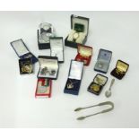Various items of costume jewellery, modern coin watch, Royal Dalton glass clock, boxed jewellery,