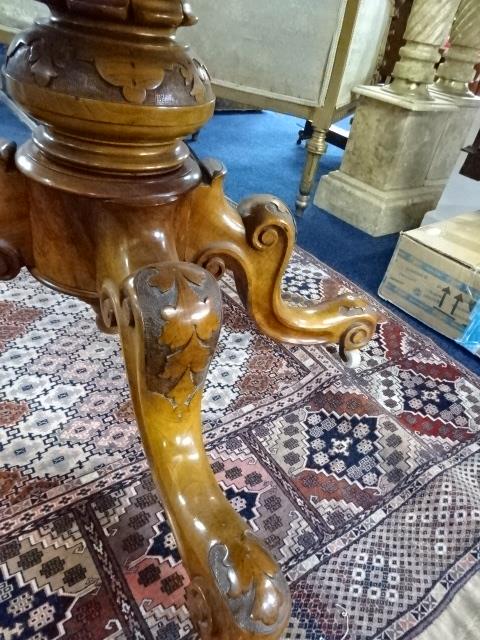 A Victorian burr walnut pedestal loo table, length 130cm, width 99cm. - Image 8 of 10