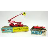 Corgi Toys, Simon Snorkel fire engine 1127, boxed together with Scalextric racing car (2).
