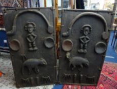 Tribal Art a pair of large wood granary doors possibly Dogon ethnic, Mali, maximum height 138cm