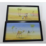 Abdel Montana, pair of miniature Egyptian gouache paintings, signed, overall size 12cm x 21cm.