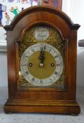 Early reproduction mahogany bracket clock of Georgian design with twin fusee movement striking on
