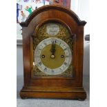 Early reproduction mahogany bracket clock of Georgian design with twin fusee movement striking on