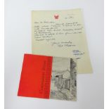 Of Coronation Street interest, an original hand written and signed letter by Pat Phoenix November