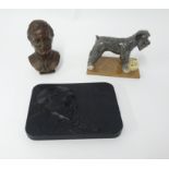 A black plaque signed G.Neunier, 15cm x 20cm, a moulded bust of nelson, and a Royal Doulton animal