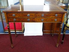 A reproduction burr walnut hall table, fitted with four drawers, width 97cm.