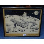 A Lunar cartoon print titled, 'From the Layout Section', signed by R.A.Lamb, overall size 29cm x