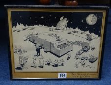 A Lunar cartoon print titled, 'From the Layout Section', signed by R.A.Lamb, overall size 29cm x