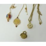 Various gilt costume jewellery, including cased necklace, colour stone lantern pendant, fob necklace