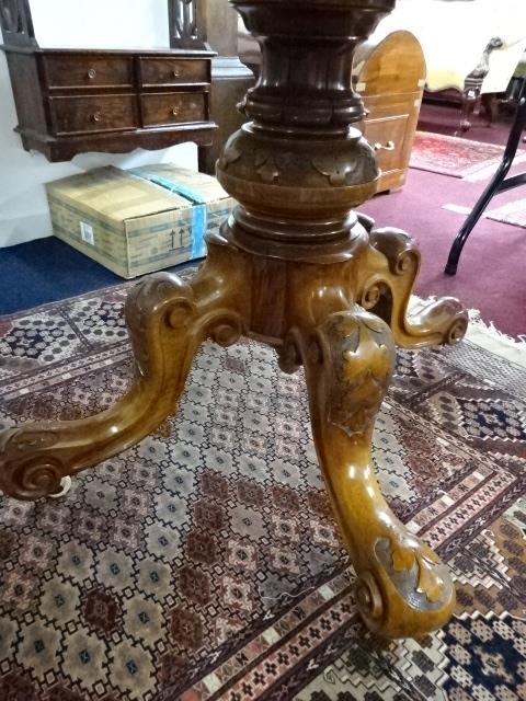 A Victorian burr walnut pedestal loo table, length 130cm, width 99cm. - Image 6 of 10