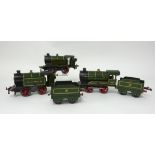Three Hornby Clockwork Gauge 0 tinplate ‘Great Western’ locomotives; with spare tender, No 0