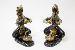 A pair of large Murano glass sculptures of snake charmers, one signed by Mario Badioli (born