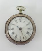 An antique pear cased pocket watch, damaged dial, silver cased, with fusee movement, the gilt dial