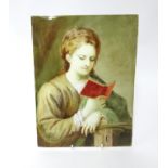 Berlin type porcelain plaque painted with a portrait of a lady reading a book, 32cm x 24cm.