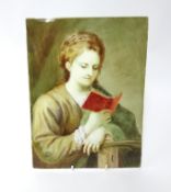 Berlin type porcelain plaque painted with a portrait of a lady reading a book, 32cm x 24cm.