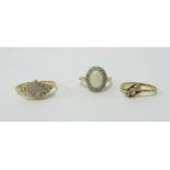 Three 18ct dress rings, including opal cluster, approx 9.30g.