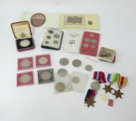 Three WWII medals R. Richardson, Yorkshire, boxed, together with a small mixed lot of