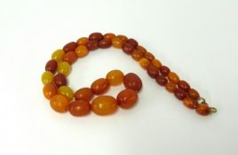 An amber bead necklace, graduated beads, length 50cm.