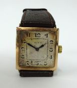 Mappin, a vintage small gents square 9ct gold wristwatch with inscription verso 1931.