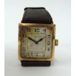 Mappin, a vintage small gents square 9ct gold wristwatch with inscription verso 1931.