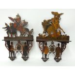 Pair of 19th century fretwork military folding shelves, one inscribed 'Balaclava 1854' the other '