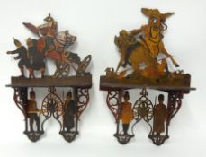 Pair of 19th century fretwork military folding shelves, one inscribed 'Balaclava 1854' the other '
