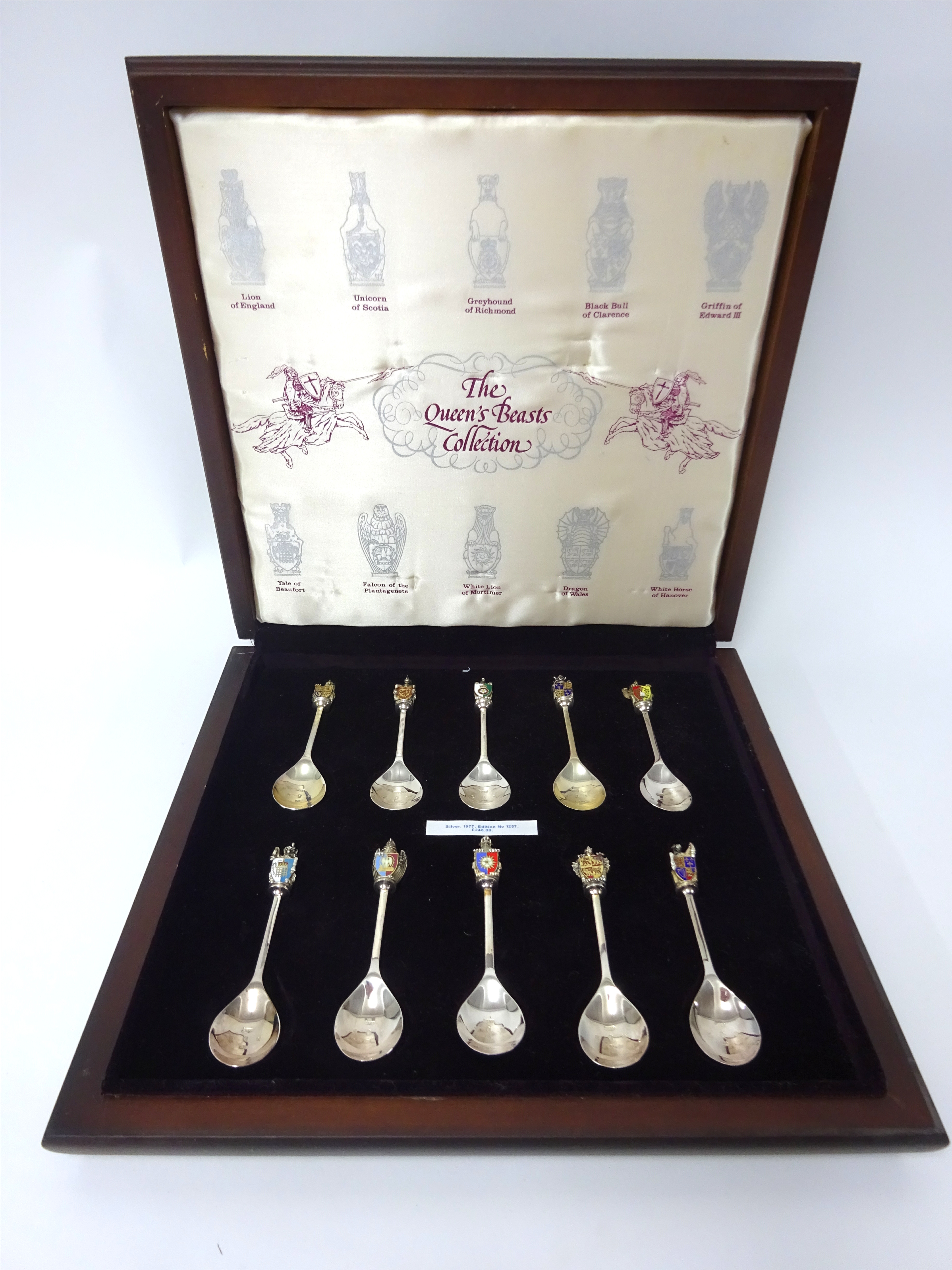 'The Queens Beasts' spoons set limited edition 2500 number 1257 a set of twelve silver spoons in