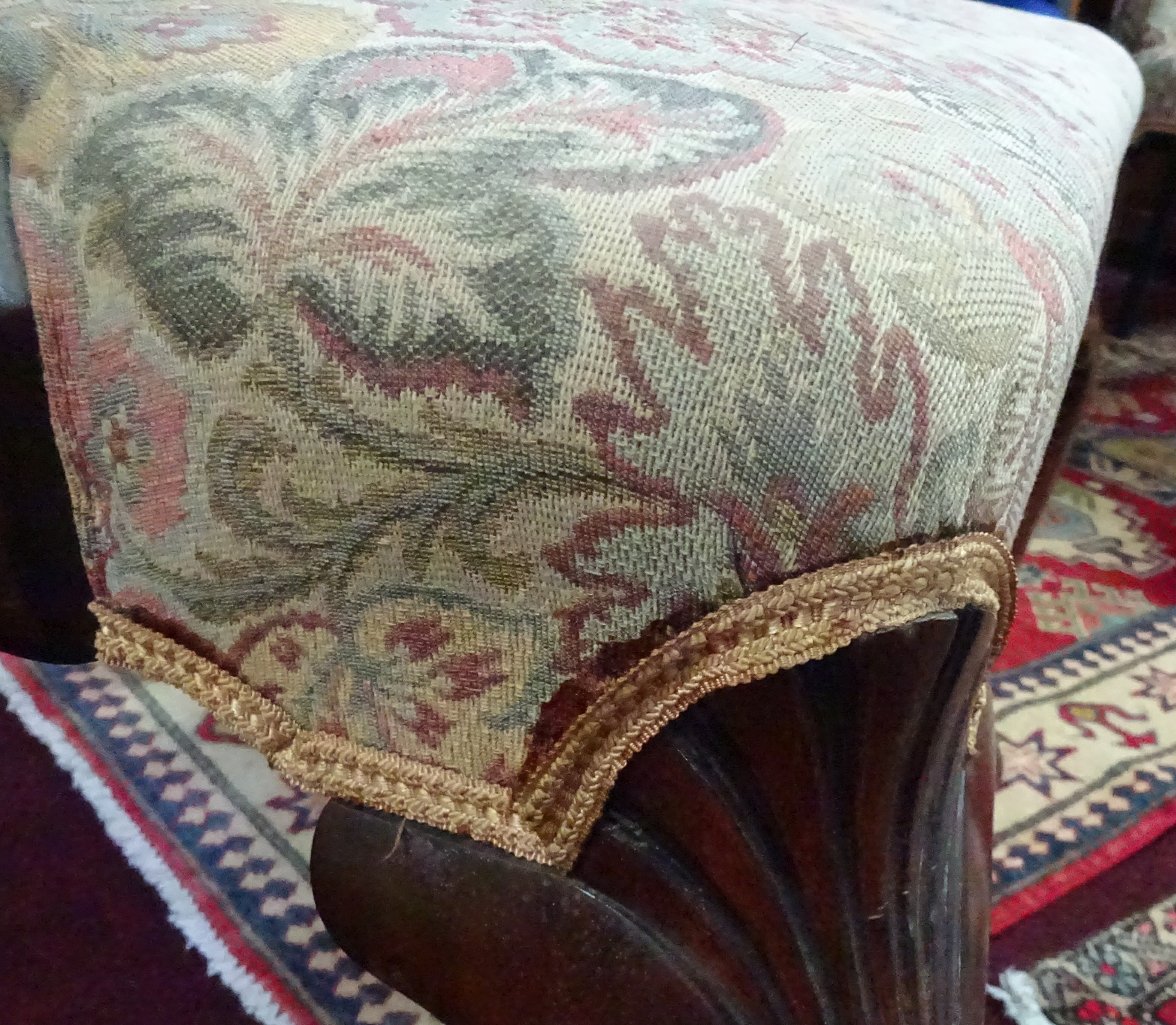 A pair of mahogany framed elbow chairs with upholstered seats and backs of Georgian design. - Image 6 of 7