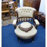 A Victorian mahogany framed library chair, together with a 19th century footstool (2)