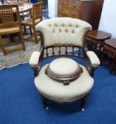 A Victorian mahogany framed library chair, together with a 19th century footstool (2)