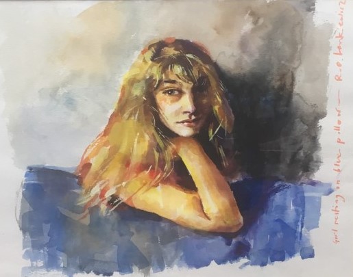 Robert Lenkiewicz (1941-2002) watercolour, signed and titled to image 'Girl resting on blue pillow', - Image 2 of 2