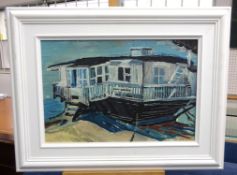 Fred Yates (1922-2008), oil on board 'Sea Shanty', signed, label verso 'Sea Shanty, Sandbanks', 30cm