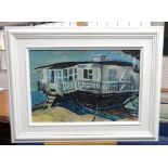 Fred Yates (1922-2008), oil on board 'Sea Shanty', signed, label verso 'Sea Shanty, Sandbanks', 30cm