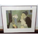 Unknown, a pair of signed limited edition prints, from an edition of 200, 'figures at a table', 39cm