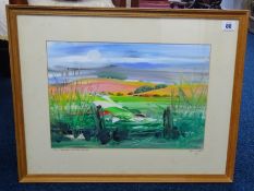 Beryl Maile watercolour, 'Late Summer, Berkshire Downs', signed and titled to the mount, 28cm x