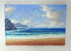 Mike Nance, two acrylic paintings to include 'St Michaels Mount', signed, 20cm x 59cm, unframed (