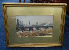 A early 20th century watercolour, not signed, view of River Thames, London? 19cm x