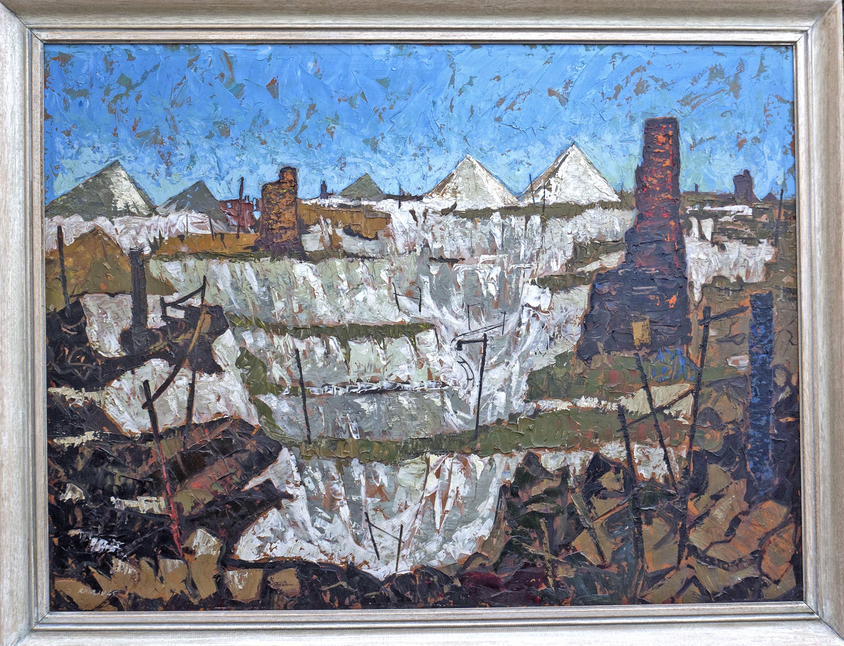 Douglas M Rawlings (1921 2003) oil on board 'Landscape of the China Clay open mining works near St