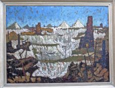 Douglas M Rawlings (1921 2003) oil on board 'Landscape of the China Clay open mining works near St