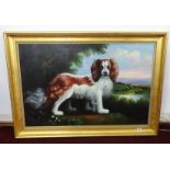 Sam Miller, 20th century, 'Portrait of a King Charles Spaniel in a landscape', 60cm x 90cm, framed.