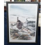 Sue Wills (Plymouth artist) mixed media, 'Tin Mine Landscape' signed and dated 1999, framed and