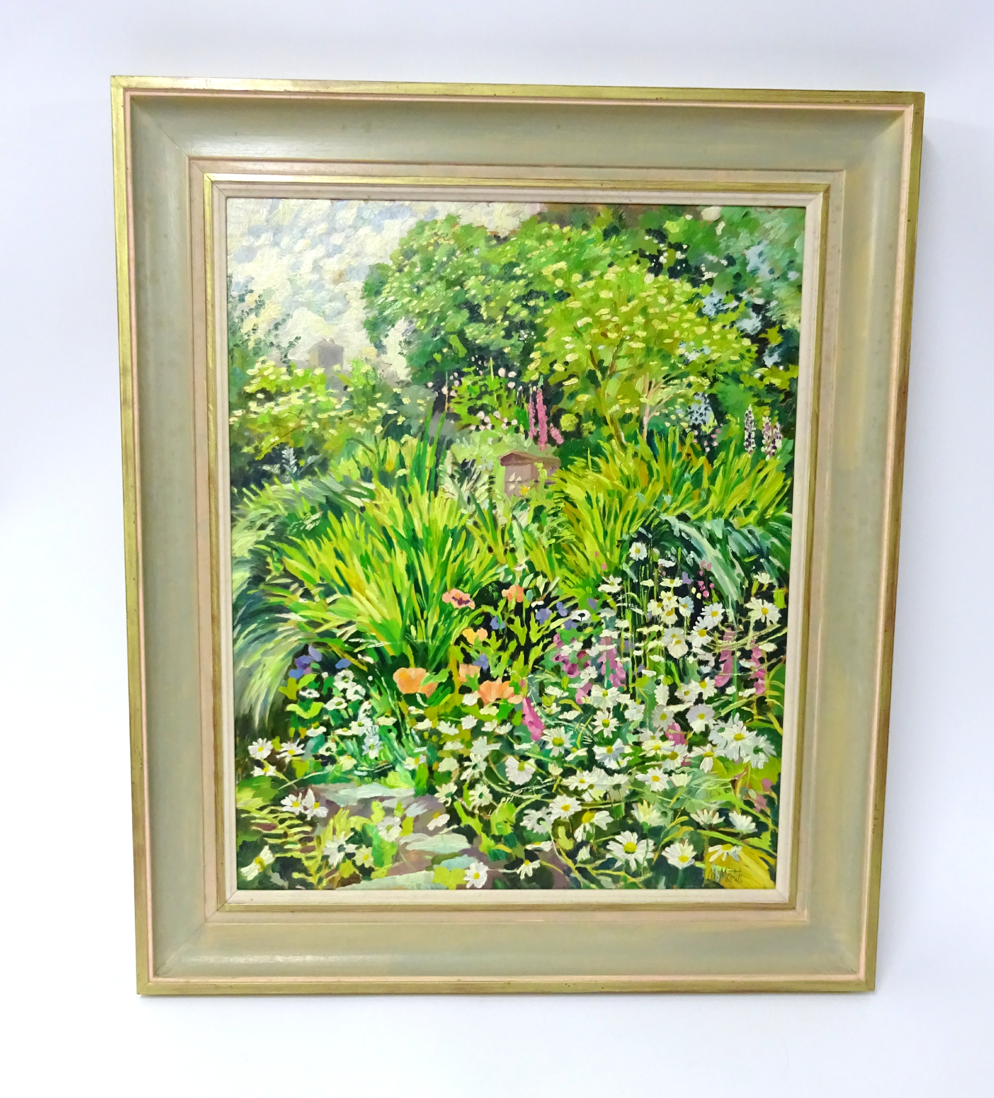 Mary Martin (b1951) oil on board, 'Flowers and Trees', signed, 54cm x 56cm, Mary Martin studied at