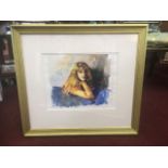 Robert Lenkiewicz (1941-2002) watercolour, signed and titled to image 'Girl resting on blue pillow',