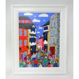 Arth Lawr, original acrylic on board 'New Street, The Barbican, 2019' signed, 40cm x 30cm, consigned
